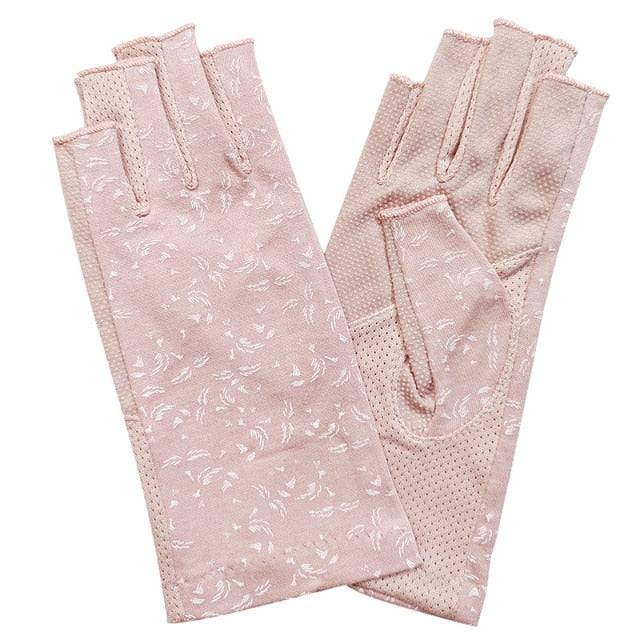 Wrist-length Cotton Half Finger Anti-Skid UV Protection Driving Gloves (27 styles)