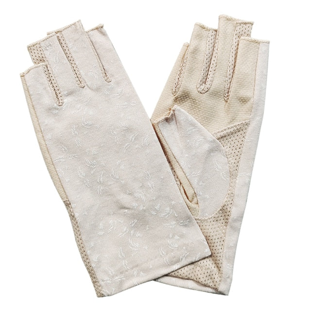 Wrist-length Cotton Half Finger Anti-Skid UV Protection Driving Gloves (27 styles)