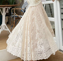 High Waisted A-Line Floral Lace Skirt (Beige, White or Black)