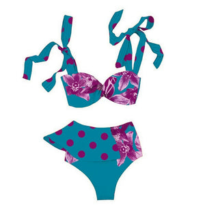 Two-Piece Ruffled Push-Up Padded Bra Bikini Bathing Suits (Multiple Designs & Colors)