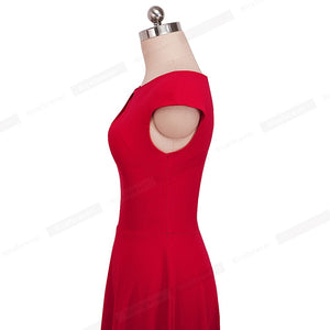 Graceful Vintage Solid Color Elegant O-Neck A-Line Flare Swing Dress (Multiple Colors)