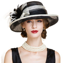 Black and White Large Brim Linen Kentucky Derby Hat