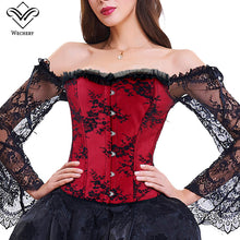 Wechery Steampunk Corset Vest with Attached Lace Long Sleeves (Black or Red)