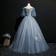 Elegant Blue Floral Embroidered Victorian-Inspired Gown