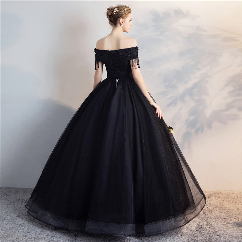 Black Organza Renaissance Ball Gown with Tassels & Beading (Custom Made)