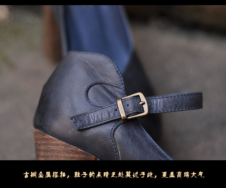 Black Business Casual Handmade Leather High Heel Pumps