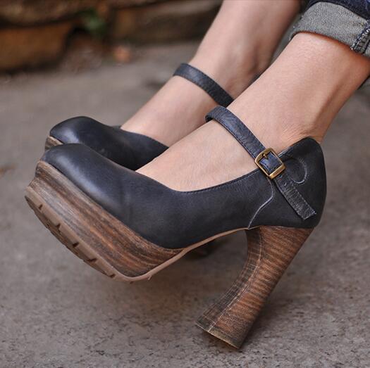 Black Business Casual Handmade Leather High Heel Pumps