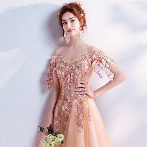 Lovely Orange & Pink Embroidered Princess Gown