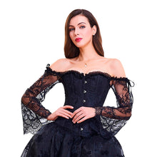 Wechery Steampunk Corset Vest with Attached Lace Long Sleeves (Black or Red)