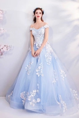 Ice Blue Elegantly Embroidered Court Dress