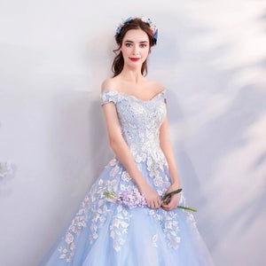 Ice Blue Elegantly Embroidered Court Dress