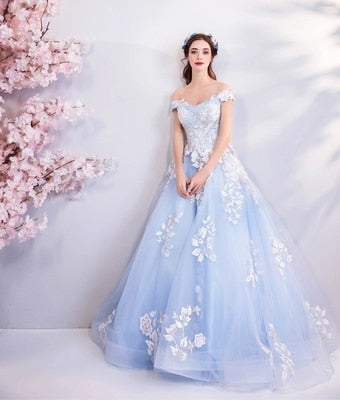 Ice Blue Elegantly Embroidered Court Dress