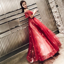 Eye-catching Ruffled Off-the-Shoulder Glitter & Stars Prom Gown (Red, Blue or Black)