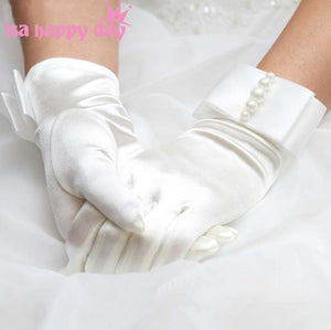 White / Ivory Bridal Gloves with Pearl Embellishments
