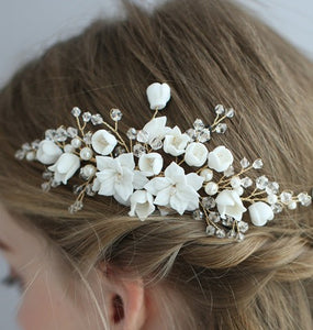 Handmade Delicate Porcelain Flower Bridal / Prom Hair Combs or Hair Pins
